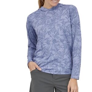 Patagonia Women’s Capilene Cool Daily Hoodie, Blue Floral, Medium